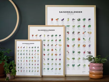 Saisonkalender für Obst & Gemüse im Linde-Holzrahmen – Saisonkalender-DE