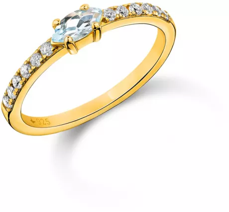 Anel Life Nature II Topázio Sky e Incolor com Banho Ouro Amarelo