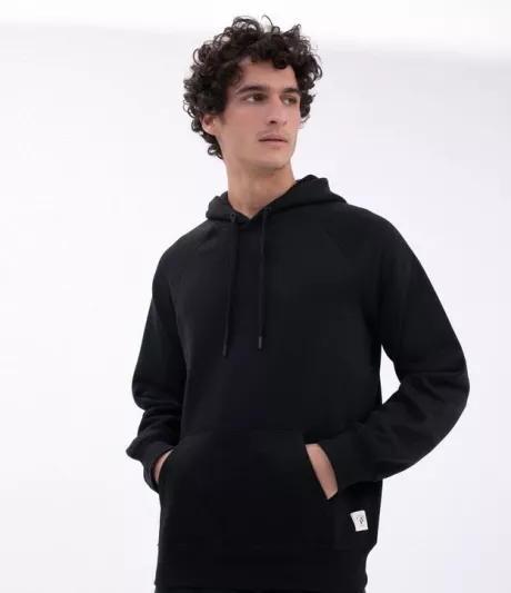 Blusão em Moletom com Capuz e Bolso Canguru Preto