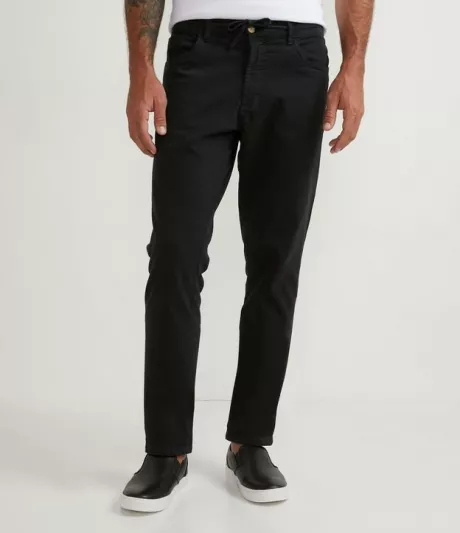 Calça Comfort em Sarja com Cós Elástico Azul