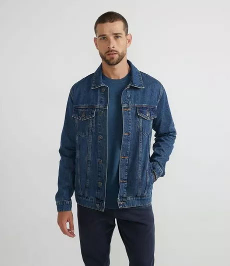 Jaqueta Trucker em Jeans com Bolsos Azul