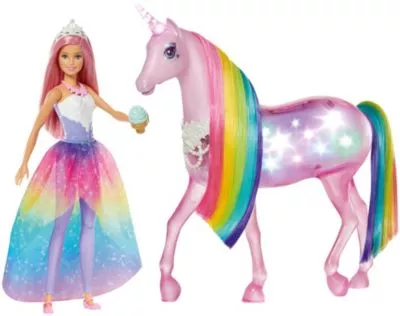 Barbie Dreamtopia Magisches Zauberlicht Einhorn mit Puppe, Licht & Geräuschen, Barbie | myToys