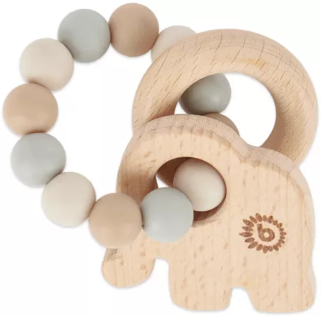 Spielzeug wie Beißring, Babyrassel oder ähnliches in Pastellfarben (Link ist nur beispielhaft, dm hat glaub auch Beißringe)