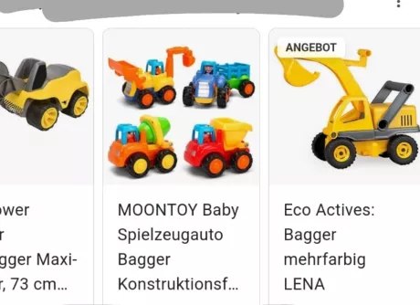 Bagger oder Fahrzeuge zum spielen im Garten