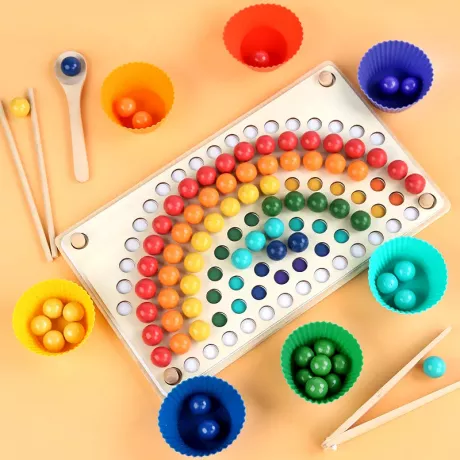 Regenbogenbrett mit Perlen, Werkzeug und Aufgabenkarten | Montessori Lernwelten - Der Shop für Montessori Material