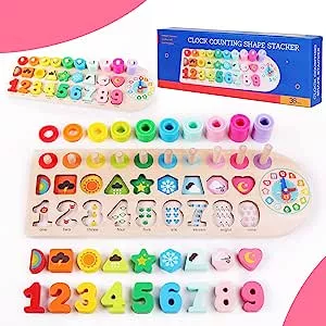 ANPEAC Wooden Puzzles, Montessori Wooden Puzzle Toy, Educational Game Maths for Children Baby 3 4 5 6 Years, Number Shapes Colours Time Clock Recognition, Gift for Boys Girls: Amazon.de: Toys
