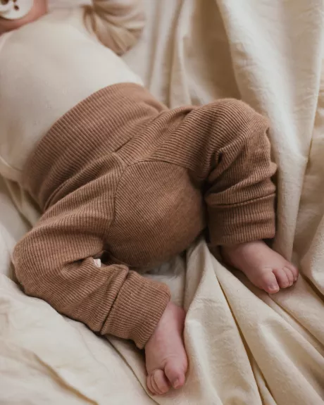 Unaduna Babyhose 2 in 1 feet Feinripp aus Wolle semla - Unaduna