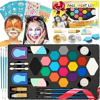 Kinderschminke Set Fasching, Karnevalsschminke Mädchen 16 Große Professionelle Schminkfarben mit 32 Schablonen,116 Strasssteine, Haarkreide - Kinder Schminke Geschenk für Geburtstag, Karneval, Party: Amazon.de: Spielzeug