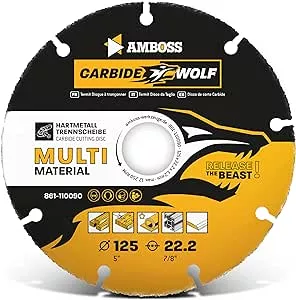 Amboss Carbide Wolf Ø 125mm - Multi Hartmetall Trennscheibe für Winkelschleifer (Flex,Bosch uva) - Holz (mit Nägeln), Kunststoff, Plastik, Gips - Holztrennscheibe, Universal Sägeblatt, Speedcutter