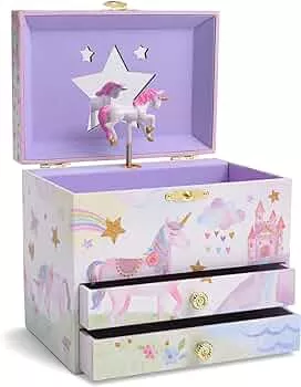 Jewelkeeper - Musikalische Schmuckschatulle mit 2 ausziehbaren Schubladen, Glitzer-Regenbogen und Sterne, Einhorn Design - The Beautiful Dreamer Melodie: Amazon.de: Fashion