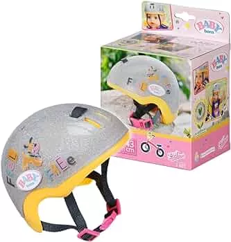 BABY born Fahrradhelm- Glitzer-Puppenhelm in silber und gelb für 43cm Puppen mit rosa Kinnriemen, 830055, Zapf Creation: Amazon.de: Spielzeug
