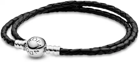 Bracelete De Couro Preto Com O Fecho Redondo - Pandora