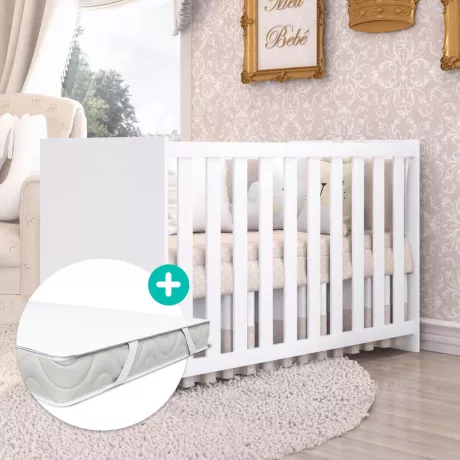 Berço Americano Branco Clean + Colchão e Protetor | Grão de Gente