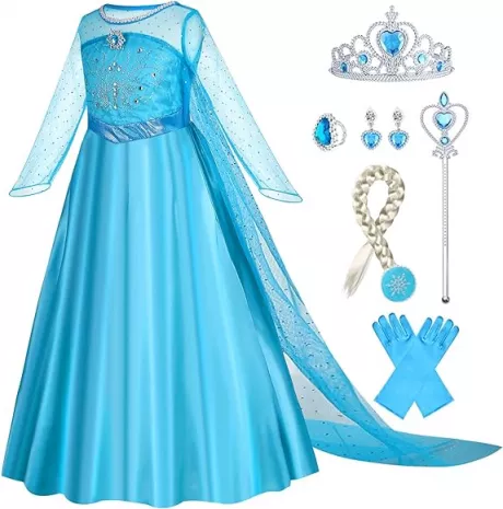 Gridamea Elsa Dress Up for Girls Frozen Costume Princess Dress with Crown/Wand/Gloves/Braid/Earrings/Ring for Children's Birthday, Party, Cosplay : Amazon.de: Toys