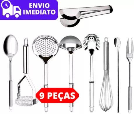 Utensílios inox 9 pc (aR$ 69,99)