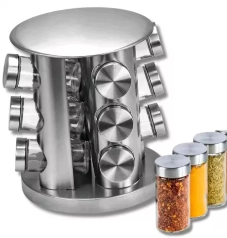 Porta tempero giratório inox 12 p (R$ 69,90)