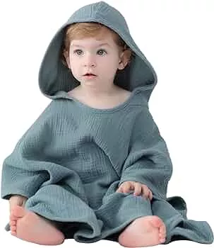 LAT Badeponcho für Kinder, Baby Poncho Badetuch, 100% Baumwoll-Musselin, Babyhandtuch mit Kapuze, Super Saugfähiger Kapuzenhandtuch für Babys und Kinder, 64x60cm (Blue) : Amazon.de: Baby