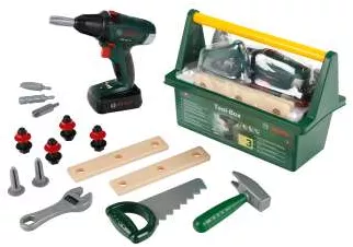 Theo Klein 8520 Bosch - Werkzeug-Box | Mit Werkzeug und Zubehör | Inkl. Akkuschrauber mit Licht und Sound | Spielzeug für Kinder ab 3 Jahren | Bosch DIY Shop