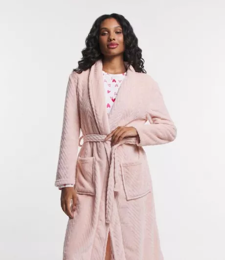 Robe Longo em Fleece Texturizado com Amarração Rosa