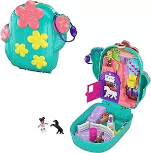 Polly Pocket GKJ46, Kaktus Reiterhof Schatulle mit lustigen Überraschungen, den kleinen Puppen und Shani, 2 Pferde-Figuren und Stickerbogen, Spielzeug für Kinder ab 4 Jahren: Amazon.de: Spielzeug