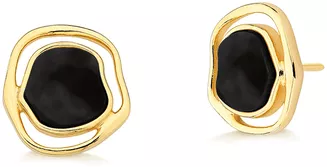 Brinco Soleil Baby - Obsidiana Preta Banho Dourado - Coleção Acquarella - mariadolores