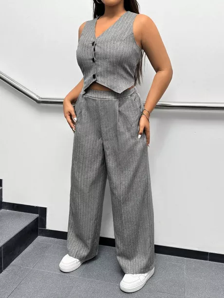 SHEIN EZwear Conjunto de Top sem Mangas Simples para Uso Diário com Calça Longa para Mulheres Plus Size