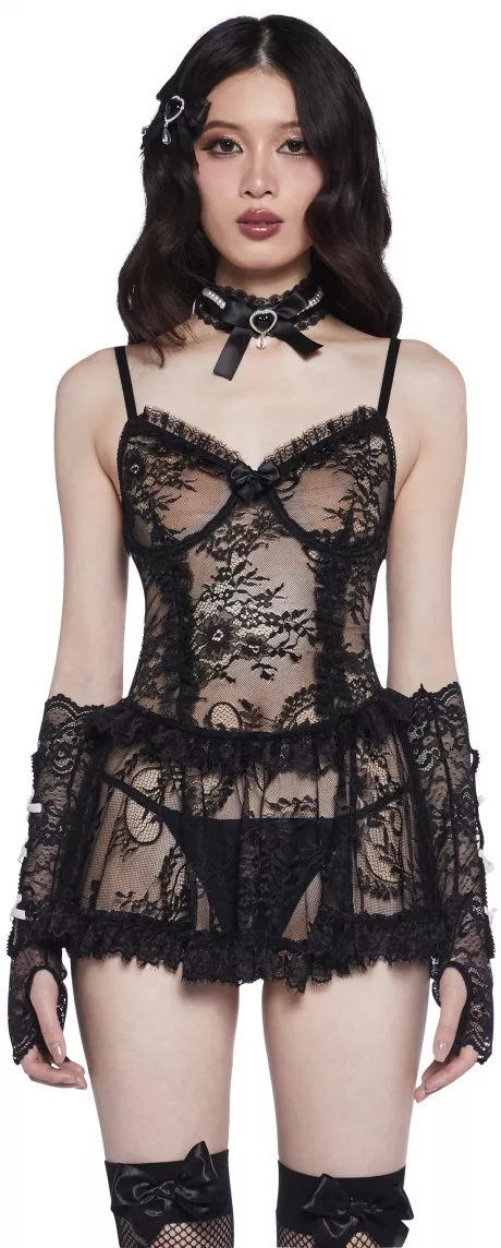 Widow Sheer Floral Lace Teddy Dress - Black – Dolls Kill