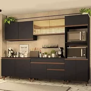 Cozinha Completa Madesa Reims 310001 com Armário e Balcão - Preto/Rustic | Amazon.com.br