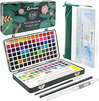 Artecho Aquarellfarben Set 128 Farben in Tragbarer Box, Aquarellmaler-Set für Erwachsene mit Aquarellpapieren und Pinseln, perfektes Aquarell-Set für Anfänger und Profis : Amazon.de: Küche, Haushalt & Wohnen