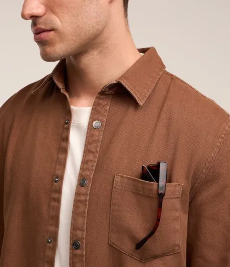 Camisa Overshirt em Tricoline com Bolso Marrom