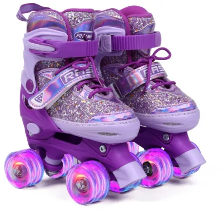 RASK GLITTER Rulleskøjte side by side LILLA med LYS I HJULENE