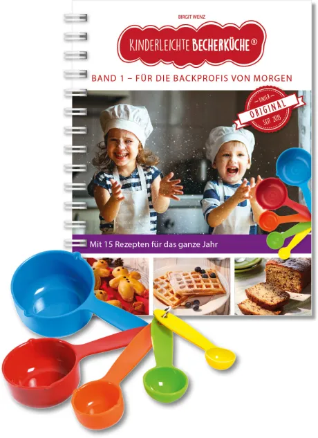 Band 1 "Für die Backprofis von morgen" Backbuch inkl. 5-teiliges Messb – Kinderleichte Becherküche