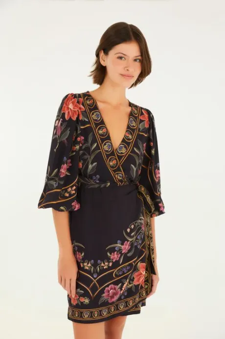 Vestido Curto Transpasse Estampado Floral Belle