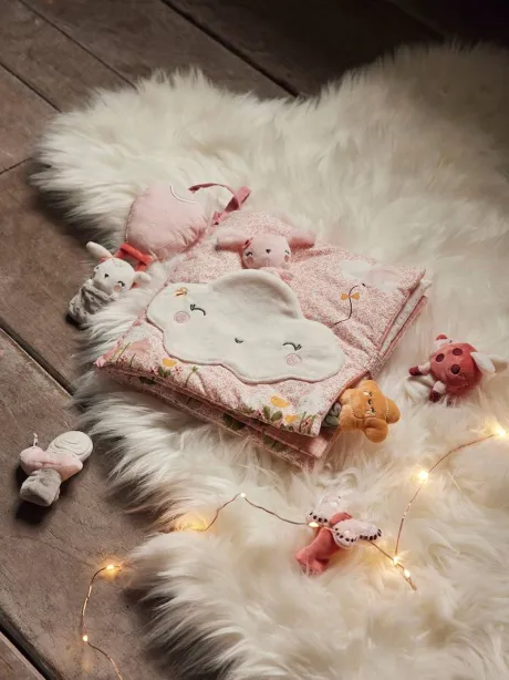 vertbaudet Baby Stoffbuch mit Plüschtieren ROSA WELT in mehrfarbig
