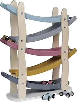 Kindsgut Luca Wooden Marble Run Motor Skills Toy with 4 Cars, Subtle Colours and Environmentally Friendly Materials, Suitable for Children: Amazon.de: Toys