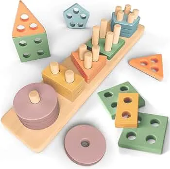 Sweety Fox Montessori Stacking and Sorting Toy, 1/2/3 Years, Wooden Activity and Development Toy in Pastel Colours, Montessori Games for Toddlers from 1 Year of Age: Amazon.de: Toys