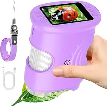 Ashfly Handy Digital Mikroskop für Kinder, 1080P HD 2.0" Bildschirm Taschenmikroskop, Microscope LED Lights -Anschluss an PC, Mini-Mikroskop draussen Geschenke für 4-12 Jährige Lila: Amazon.de: Spielzeug