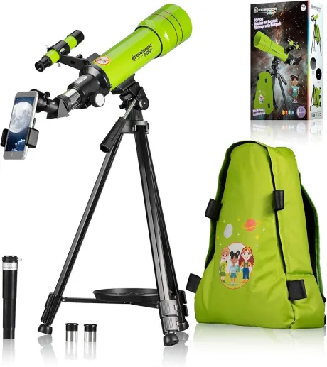 Bresser Junior Kinderteleskop 70/400 Linsenteleskop für Kinder ab 8 Jahren, Astronomie Einsteiger, Teleskop mit Rucksack, Zubehör & Smartphone-Halterung, Nachthimmel Beobachtung grün: Amazon.de: Elektronik & Foto