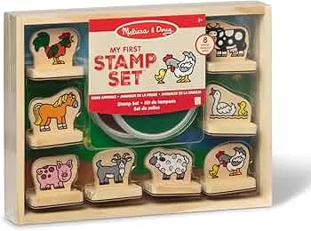 Melissa & Doug - Holz-Stempelset Bauernhoftiere, 8 Holzstempel, 2 Stempelkissen, Aufbewahrungsbox, Für Kinder ab 3 Jahren: Amazon.de: Spielzeug