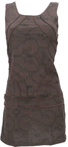 Ethno Minikleid, Festival Goakleid mit Overlock - braun/beige