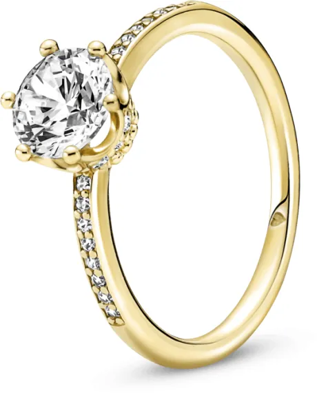 Anel de Noivado Ouro Coroa Brilhante - Pandora