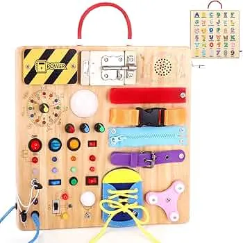 23 in 1 Montessori Spielzeug ab 1 jahr Busy Board Activity Board Spielzeug ab 2 jahre Holzspielzeug mit 15 Schalter, 26 LED-Leuchten ,Spieluhr, Schloss, Schnürsenkeln, Reißverschluss Sensory Spielzeug: Amazon.de: Spielzeug