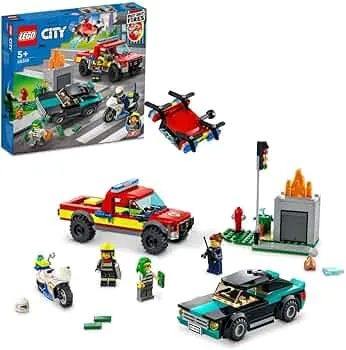 LEGO 60319 City Löscheinsatz und Verfolgungsjagd mit Feuerwehrauto und Motorrad, Polizei- und Feuerwehr-Set mit Auto-Spielzeug und Drohne, Geschenk für Kinder, Jungen und Mädchen: Amazon.de: Spielzeug
