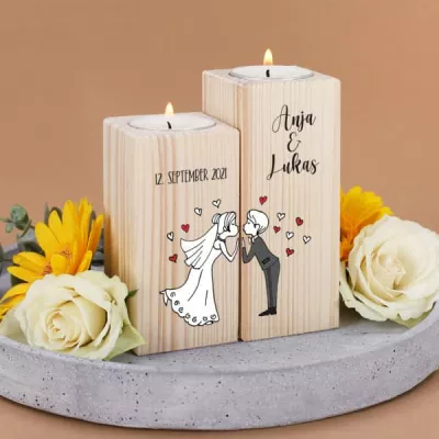 Teelichthalter zur Hochzeit | Namen und Datum