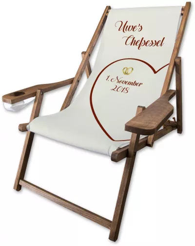 Holz Liegestuhl Comfort als Hochzeitsgeschenk personalisiert bedruckt