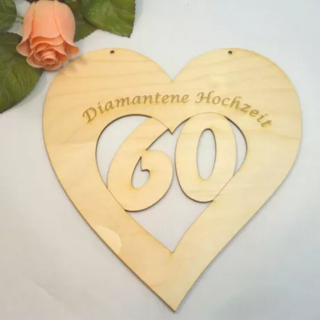 Diamantene Hochzeit, Hochzeitsgeschenk, Herz Holz, 60 Jahre Brautpaar, Geschenk kaufen bei Hood.de