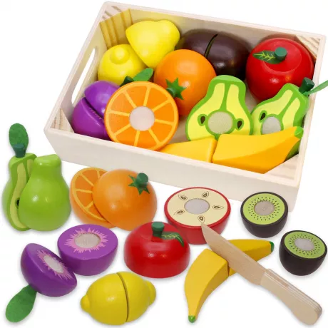 Airlab Kinderküche Spielküche Zubehör aus Holz, Küchenspielzeug Schneiden Obst Gemüse Lebensmittel Holz mit Klett-Verbindung für Kinder, Lernspielzeug Rollenspiele Pädagogisches Spielzeug Geschenk: Amazon.de: Spielzeug